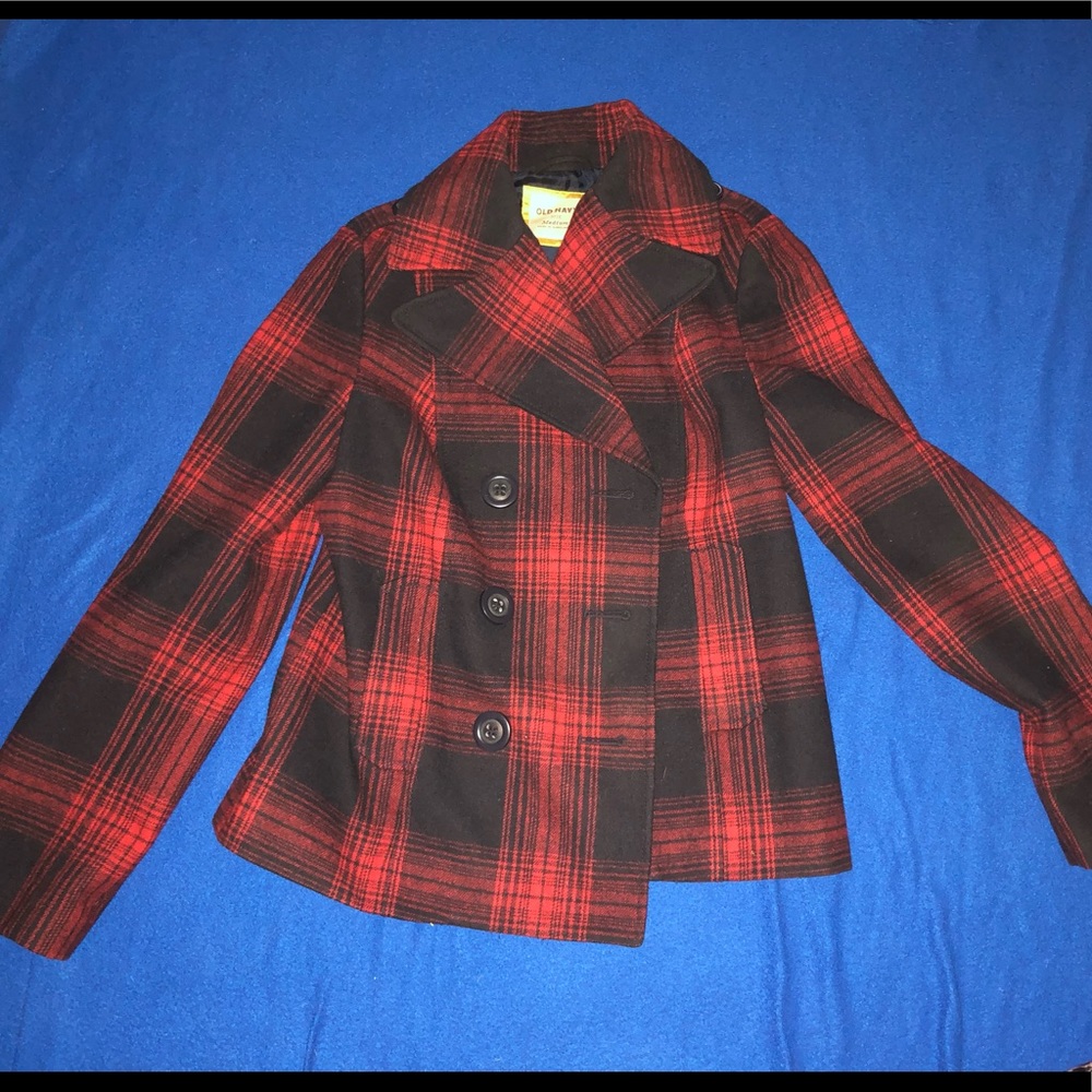 Old Navy Black and Red Pea Coat